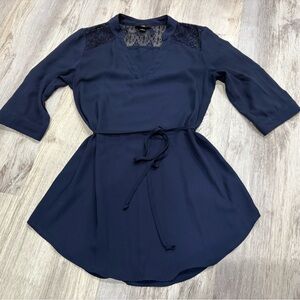 Iz Byer Navy Blue Blouse with Lace Detail